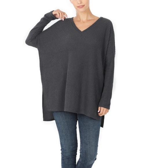 Charcoal Grey V-neck Sweater | Women's Medium - Picture 5 of 5